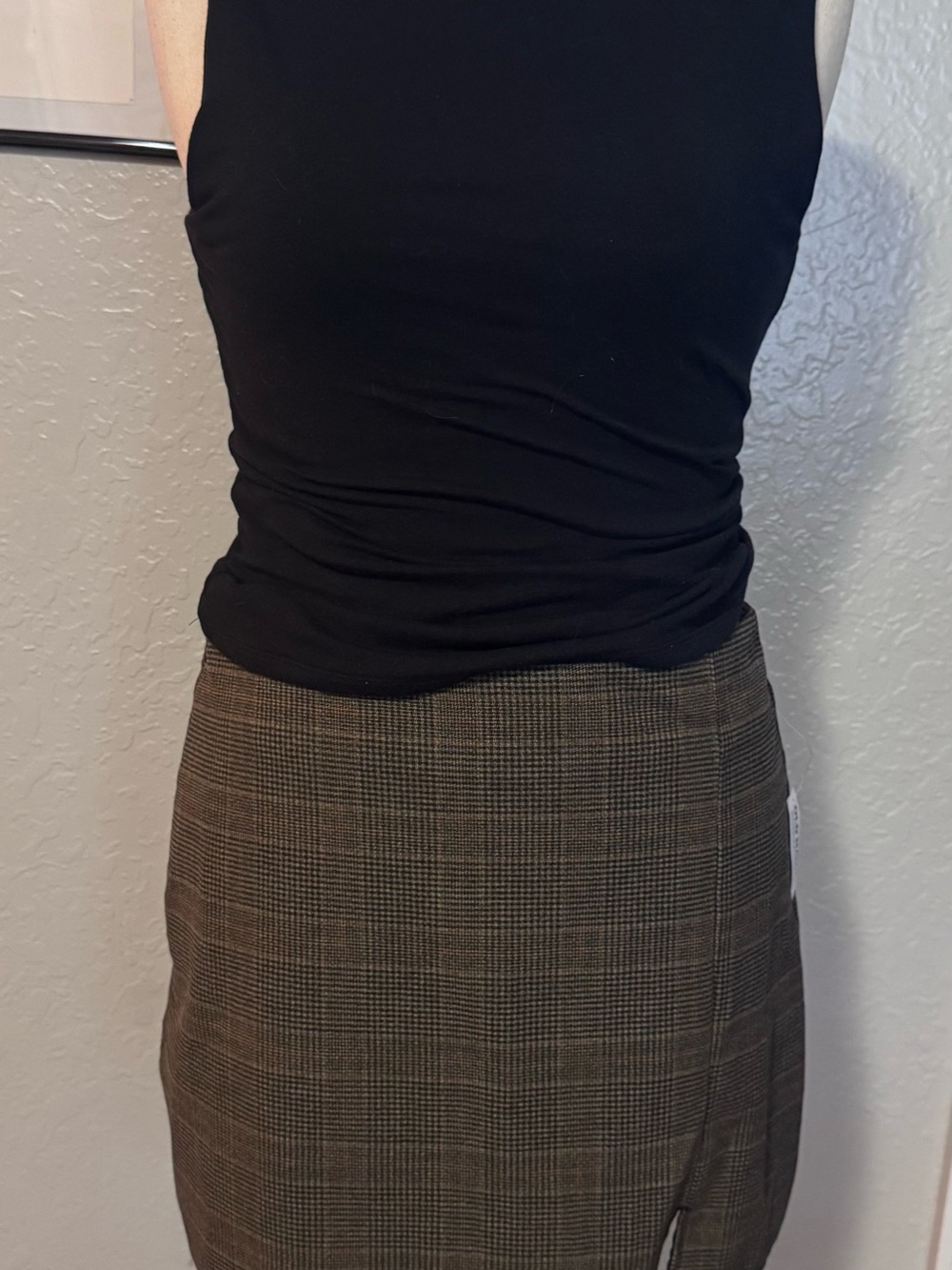 Classic Plaid Pencil Mini Skirt - Black/Brown